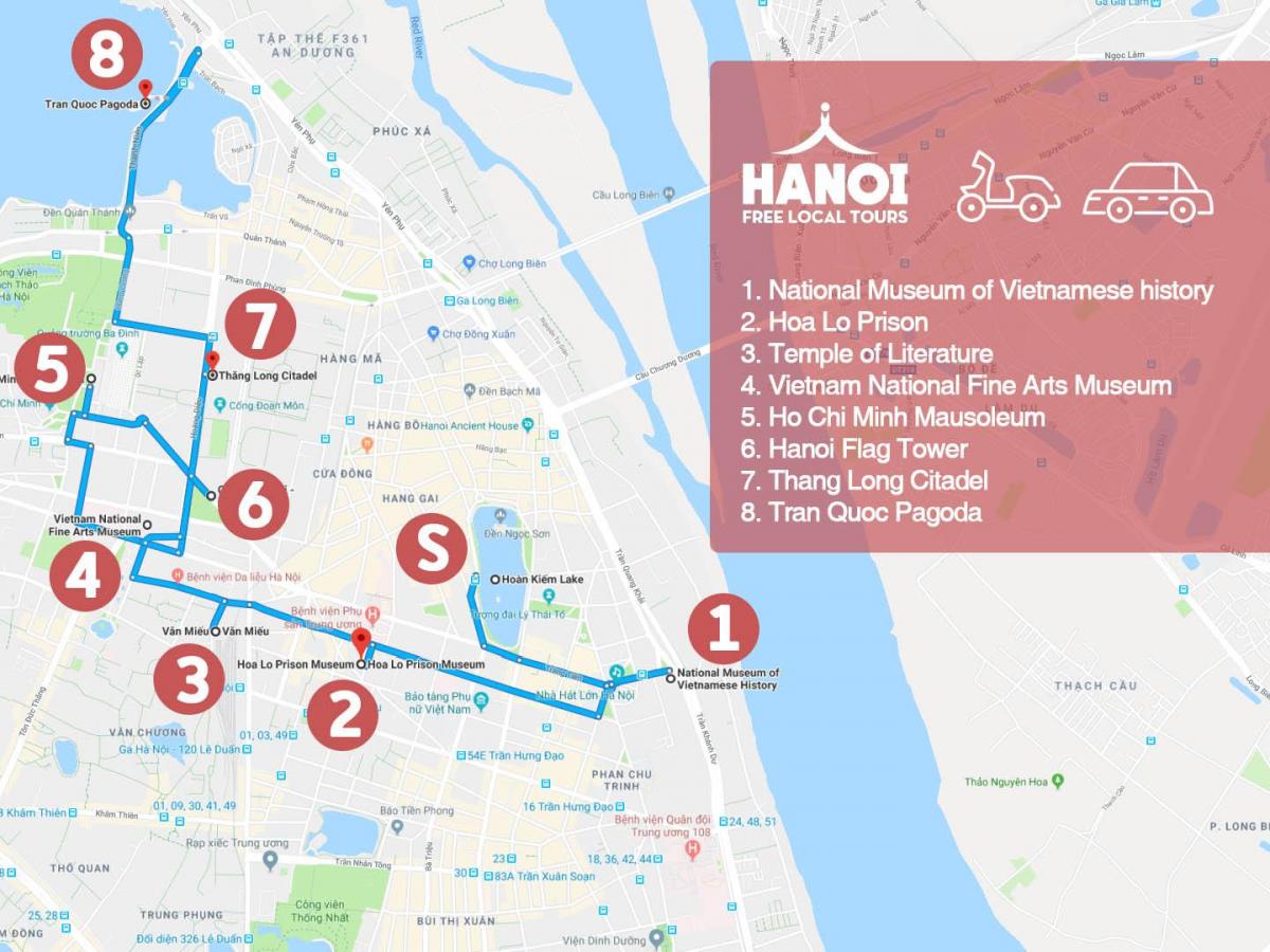francuskiej dzielnicy w hanoi piesza wycieczka na mapie