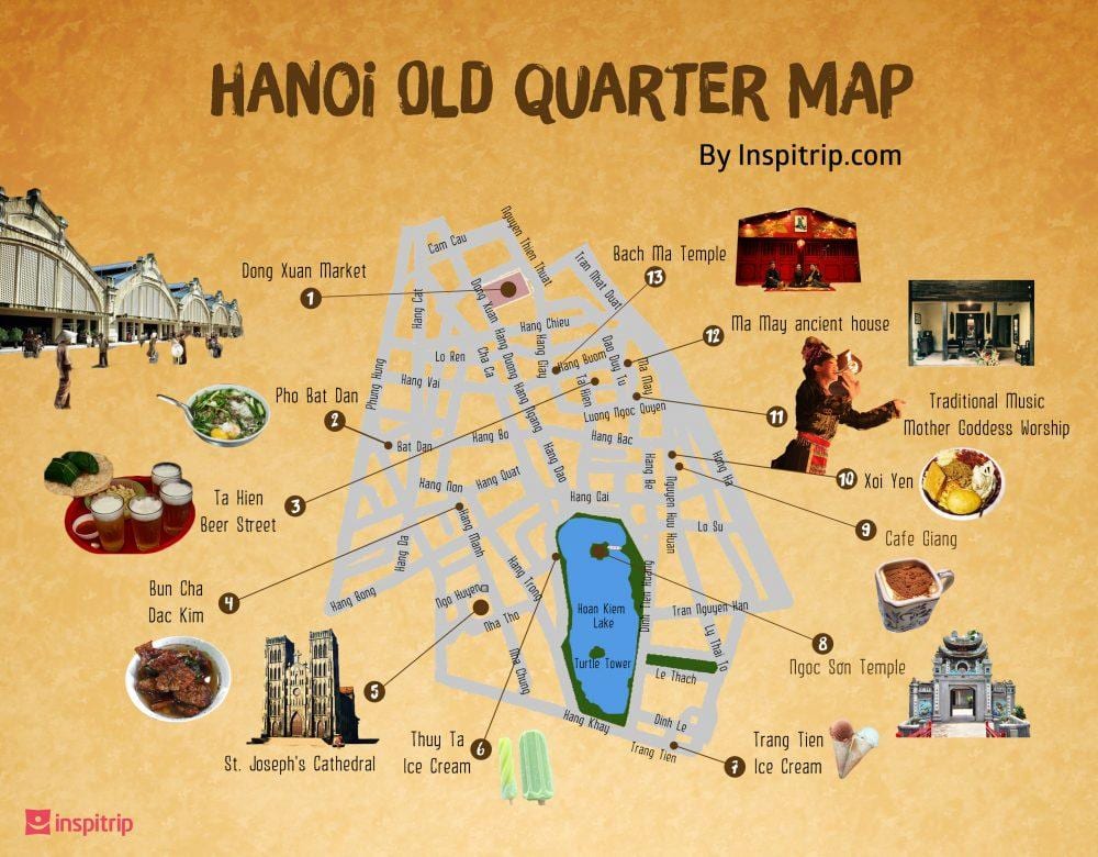 mapa ulic starej dzielnicy hanoi